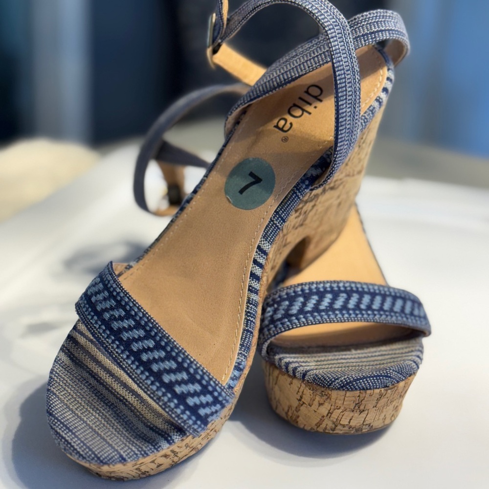 Blue Strappy Wedge Sandals size 7